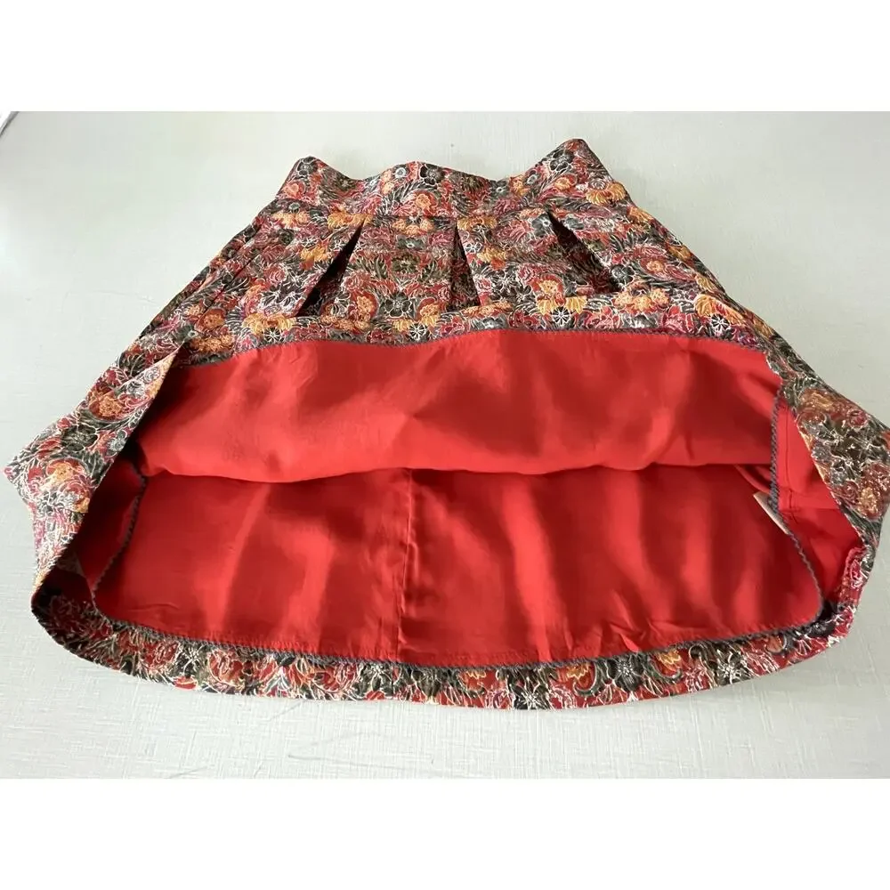 Anthropologie Metallic Skirt Mini Jacquard Holiday Party Boho Floral Pockets Fun
